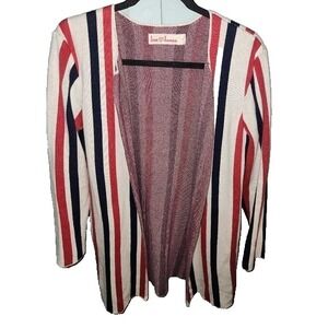 Love Hanna Striped Open Front Knit Cardigan Top Red White Blue‎
